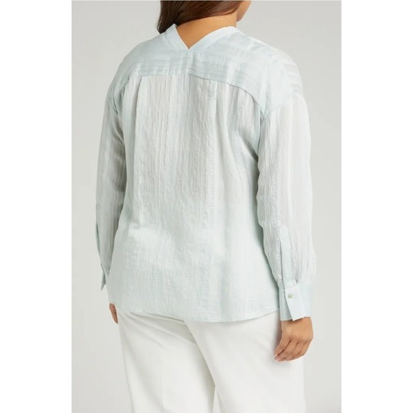 Vince Top Women's L Mint Drapey Striped V-Neck Long Sleeve Hidden Button Flowy - Picture 3 of 14